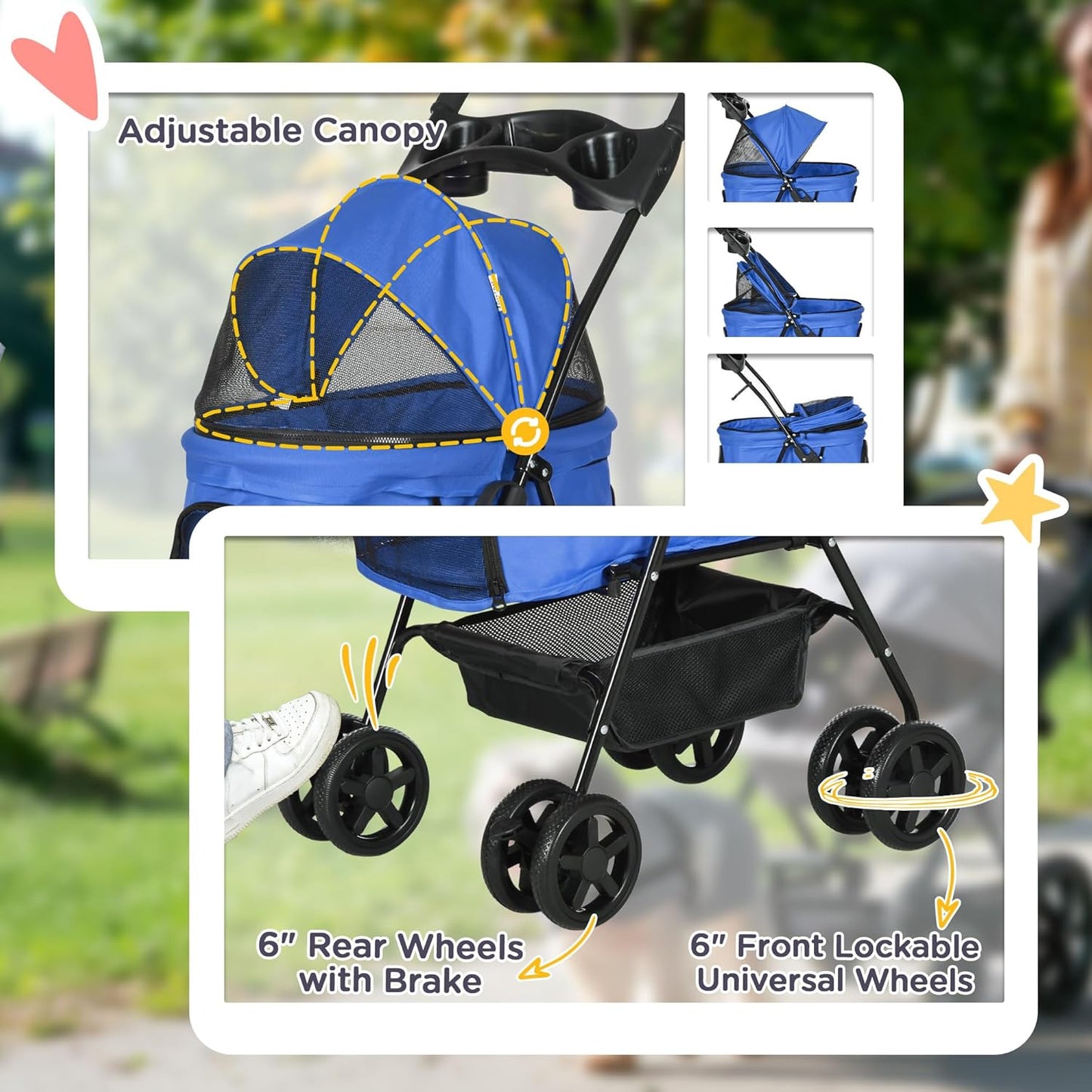 Poussette pour Chiens Pliable PawHut avec Fenêtres Ventilées